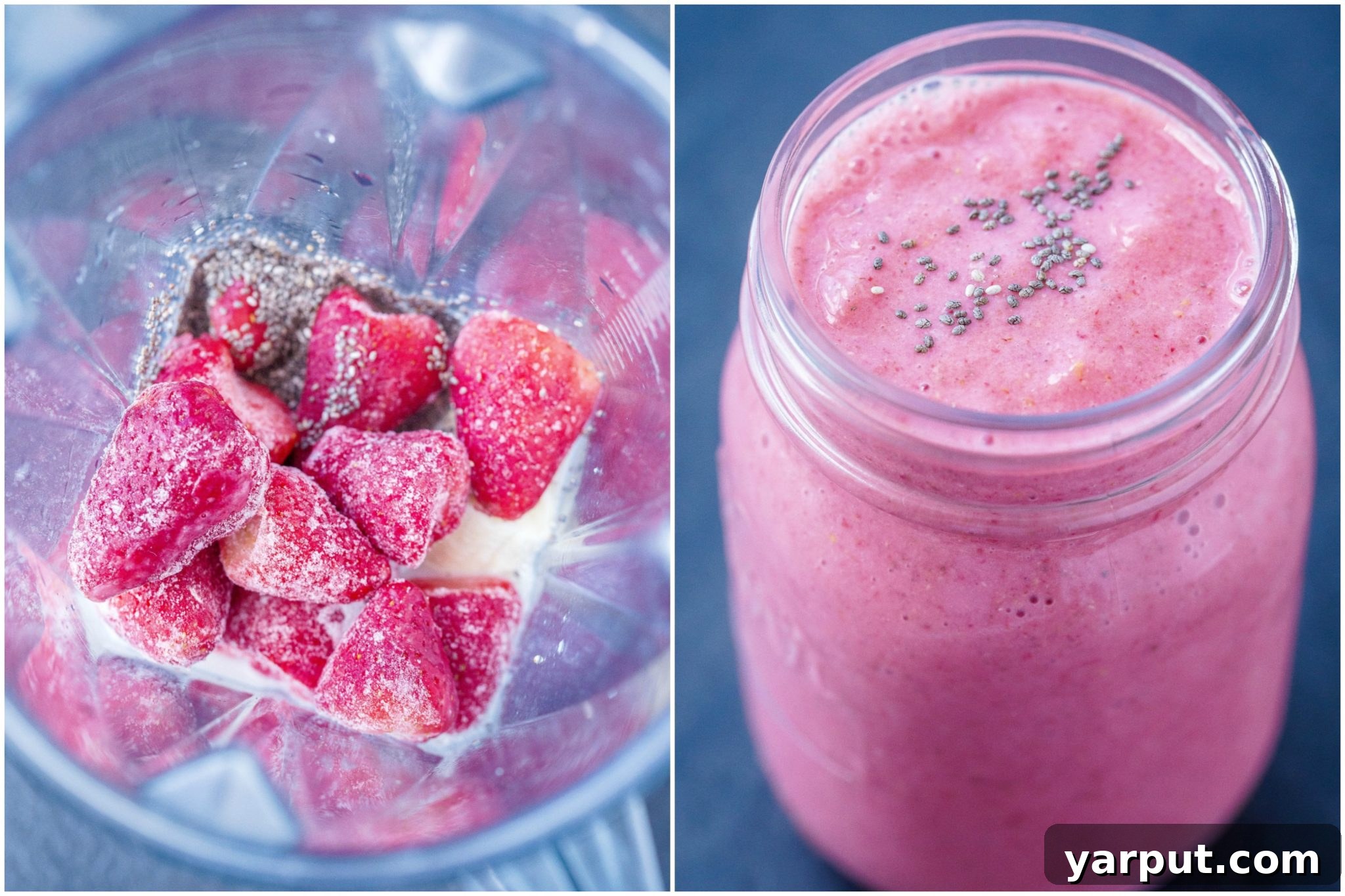 Strawberry Banana Smoothie in blender and jar