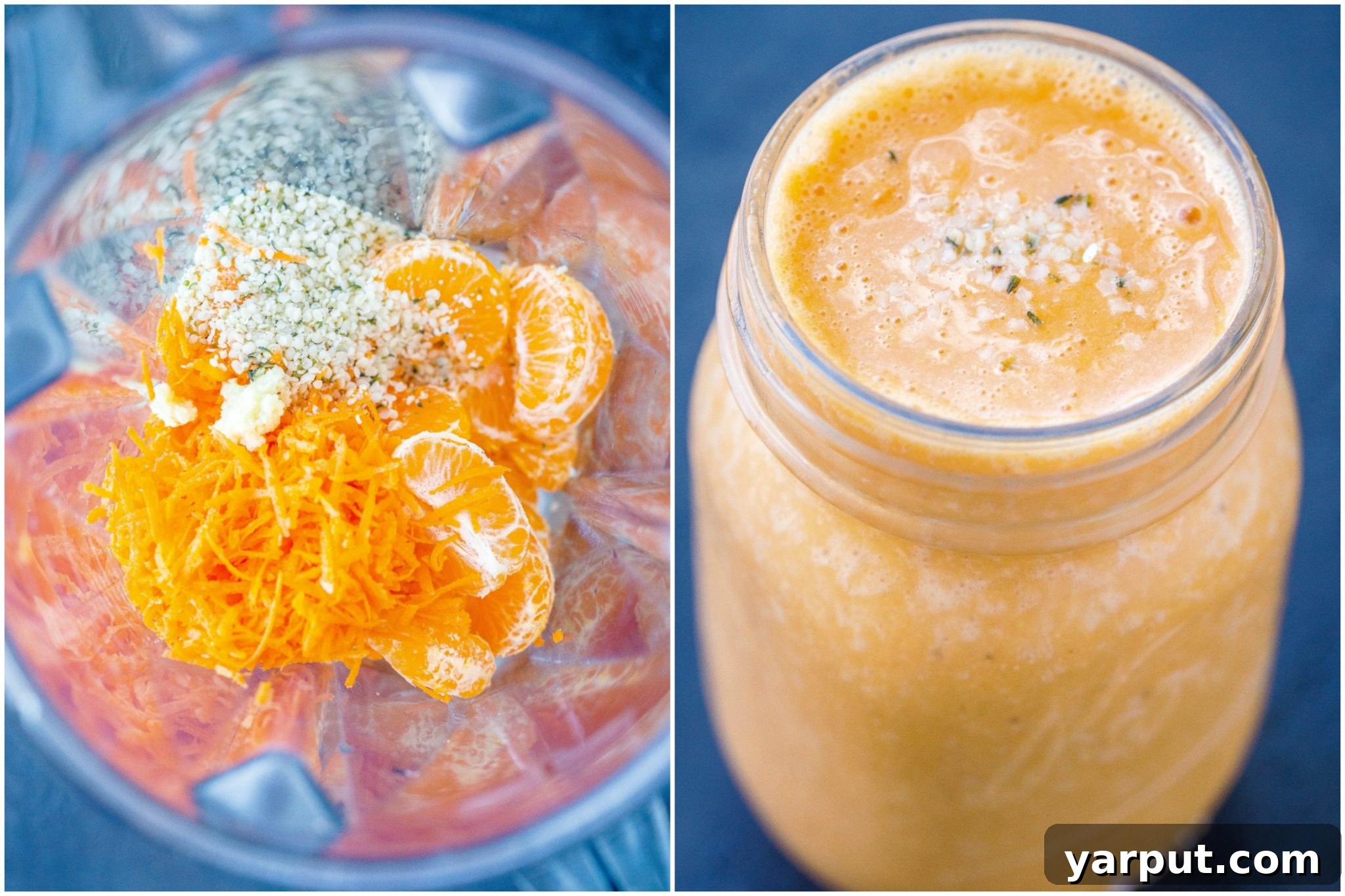 Orange Carrot Ginger Smoothie in blender and jar