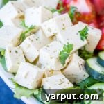 Homemade Vegan Feta Cheese on a salad