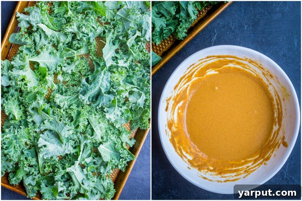 The Ultimate Crispy Kale Chips 3 Kale and sauce for the best kale chips recipe