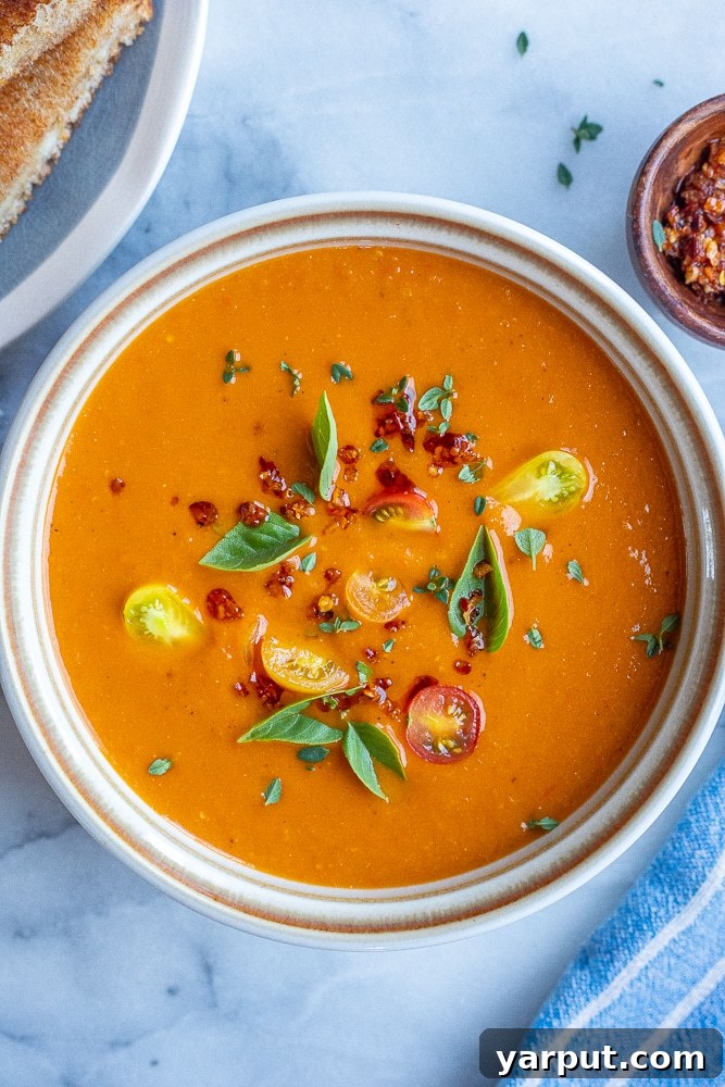 23 Deliciously Hearty Vegetarian Soups 18 Easy Sheet-Pan Tomato Soup with Basil, bursting with fresh tomato flavor