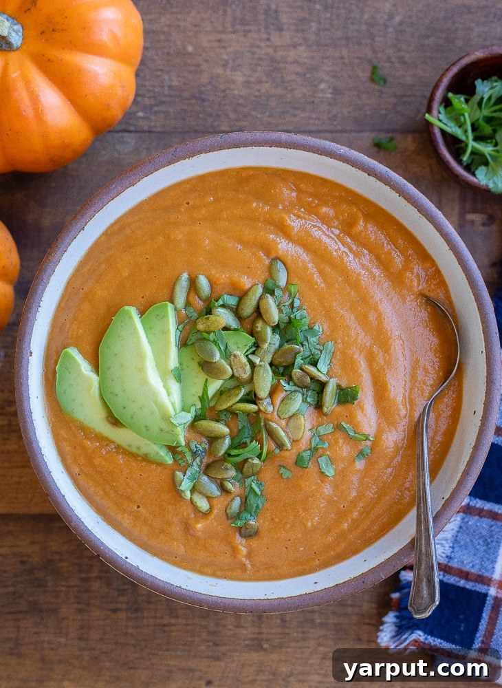 23 Deliciously Hearty Vegetarian Soups 6 Creamy Pinto Bean Pumpkin Soup, an easy-to-make vegan soup for busy weeks