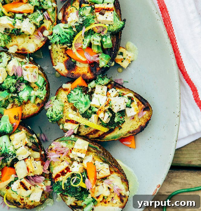 Charred Broccoli and Tofu Stuffed Avocados
