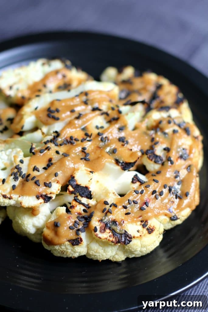 Grilled Ginger Cauliflower Steaks with Tahini Sauce