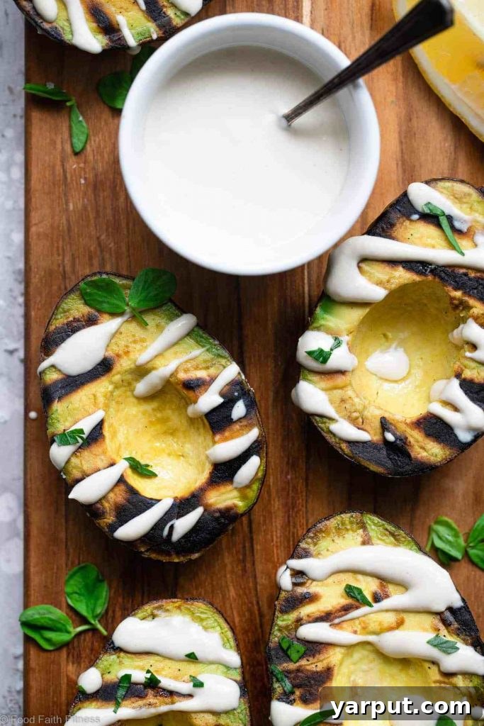 Grilled Avocado with Feta Tahini Sauce
