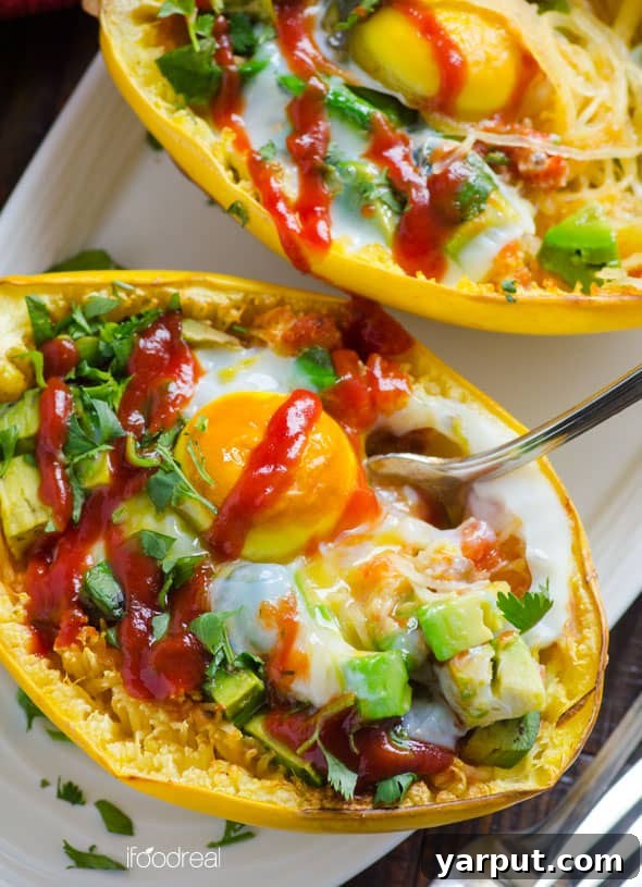 Avocado and Egg Spaghetti Squash Boats
