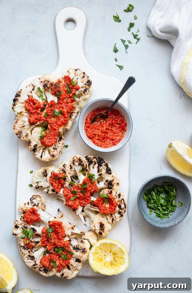 Grilled Cauliflower Steak with Romesco Sauce