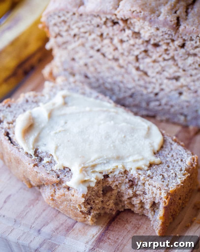 Naturally Sweet Effortless Banana Bread 5 Slice of healthy banana bread topped with creamy peanut butter