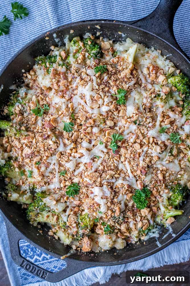 A freshly baked broccoli cheese casserole, golden brown and bubbly, pulled hot from the oven.