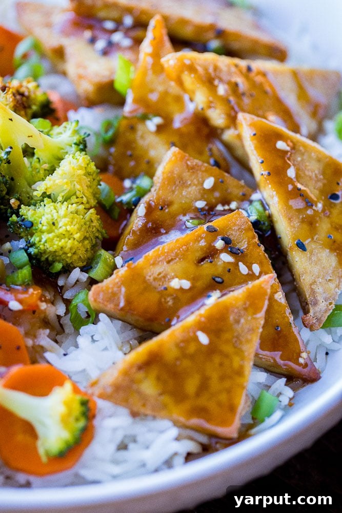 Sweet and Sticky Teriyaki Tofu Bowls 5 Close up of teriyaki tofu bowls