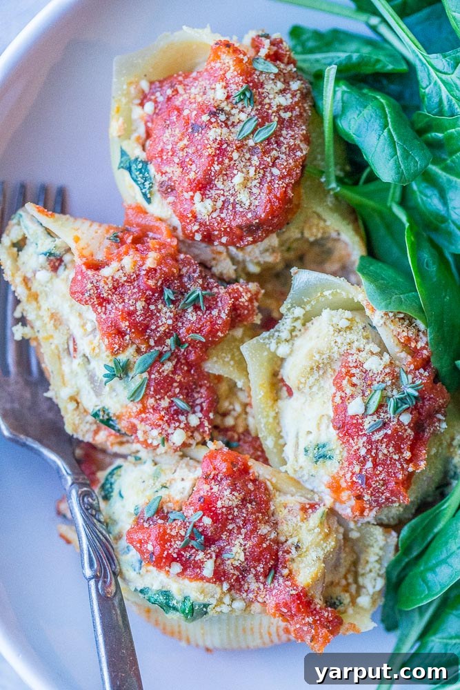 Creamy Plant-Based Stuffed Shells 2 A beautifully plated dish of Vegan Stuffed Shells with a side salad