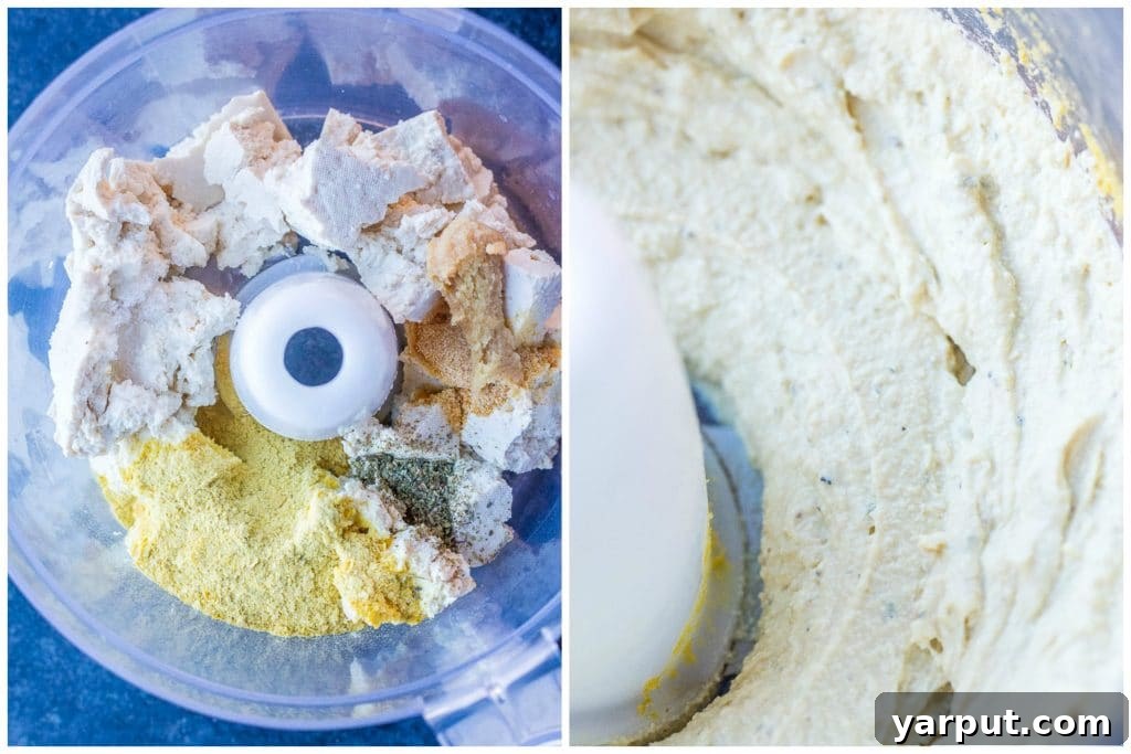 Creamy Plant-Based Stuffed Shells 3 Step-by-step imagery showing the preparation of vegan stuffed shells, including making the tofu ricotta