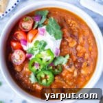 A small image of the delicious vegetarian chili, perfect for a recipe card.