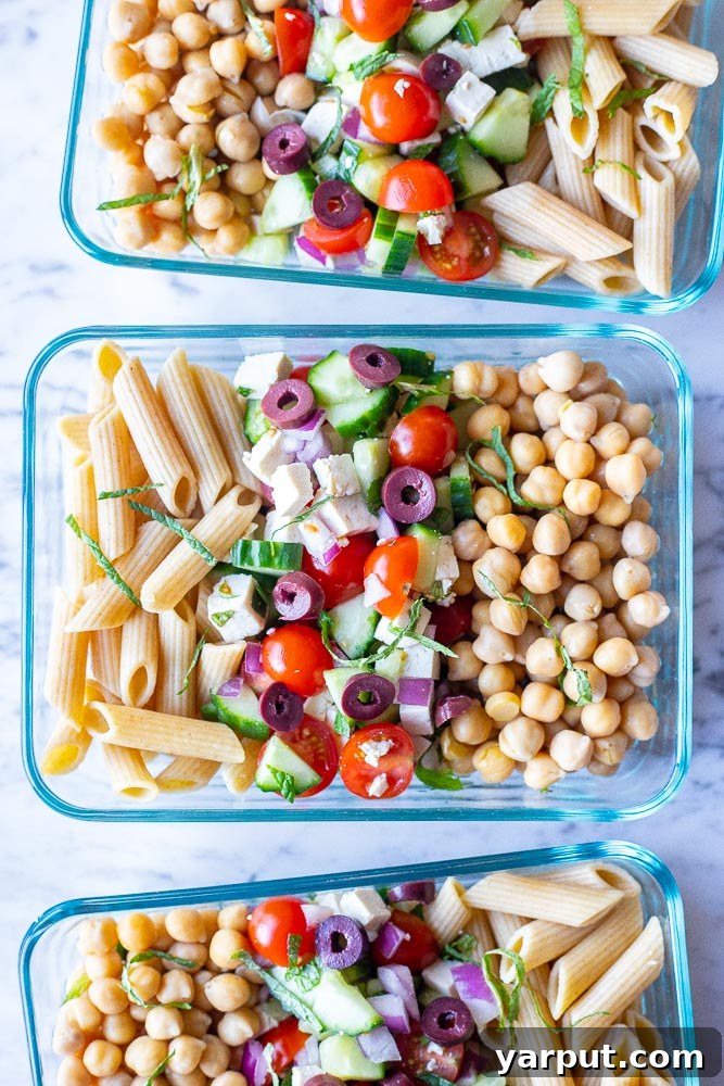 Ready-for-the-Week Mediterranean Pasta Salad 2 Mediterranean Pasta Salad in meal prep containers