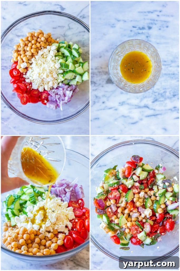 Effortless Chickpea Mix 3 step by step photos showing how to make this easy chickpea salad