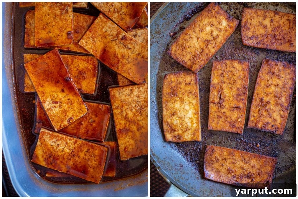 Plant-Based BLT Pockets 3 Showing how to make these Vegan BLT Pitas with marinated tofu, step-by-step