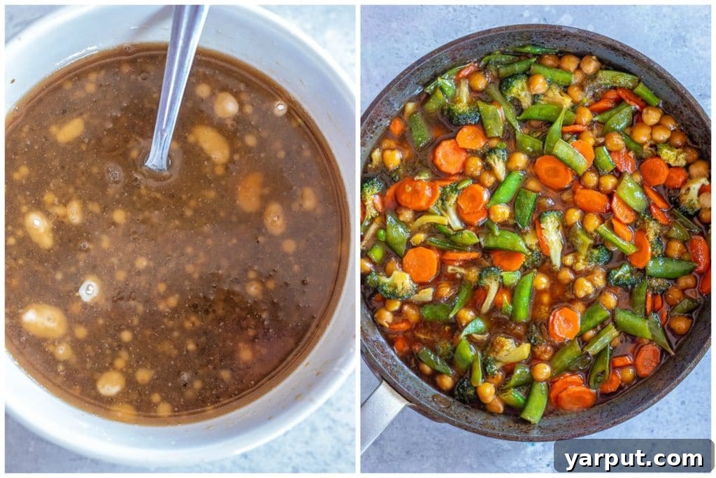 Detailed shot showing the process of mixing the honey garlic sauce ingredients in a small glass jar.