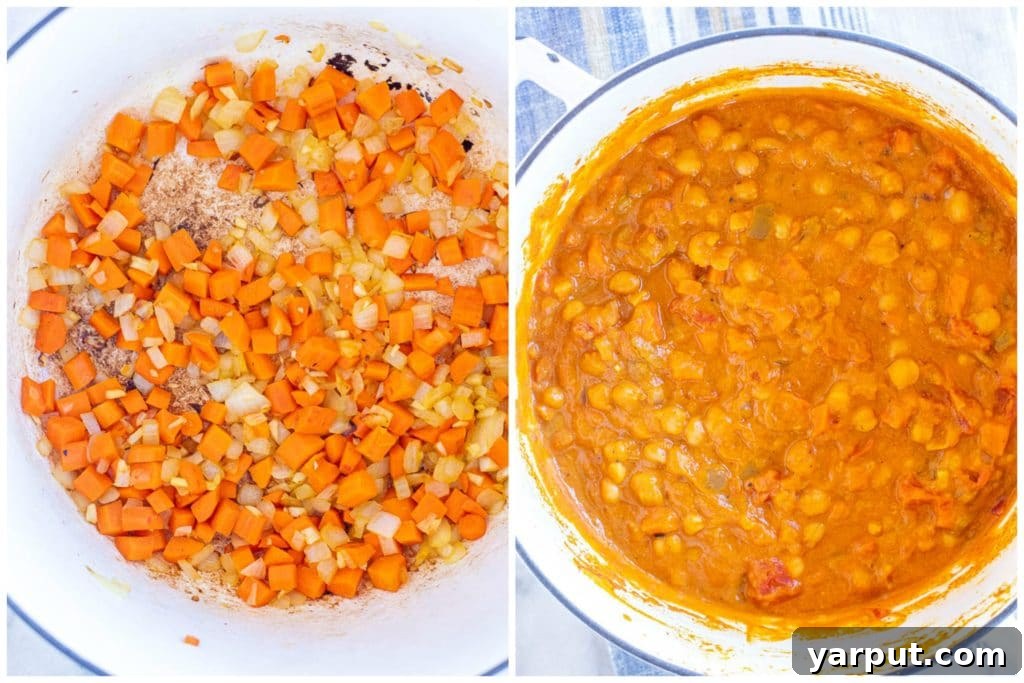 Creamy One-Pot Vegan Pumpkin Curry 3 Step-by-step guide showing how to make delicious vegan pumpkin curry