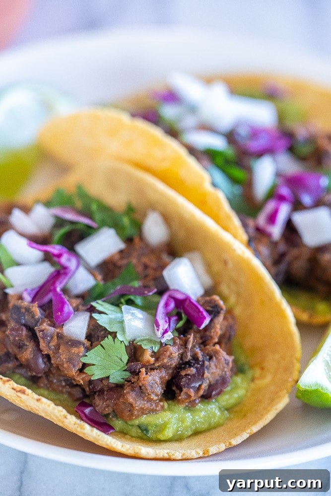 Effortless Vegan Black Bean Tacos 4 a delicious close-up of a single vegan black bean taco, showcasing its vibrant filling and toppings