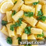 Close up of a bowl of Lemon Garlic Pasta with Kale