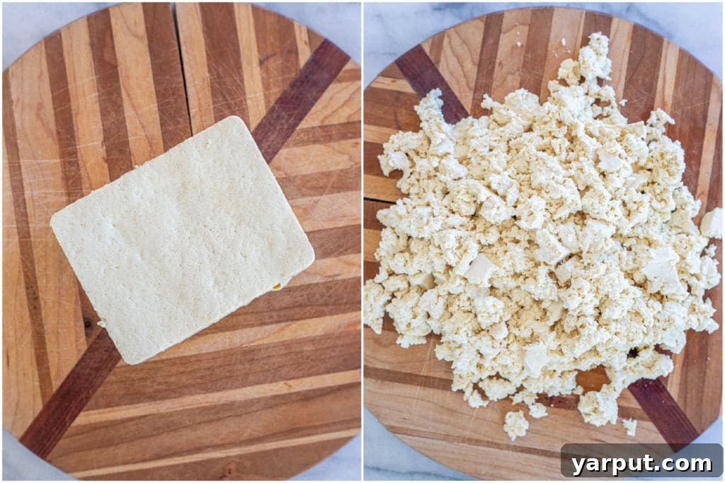 Your New Favorite Tofu Scramble 3 extra firm tofu in a block and then crumbled
