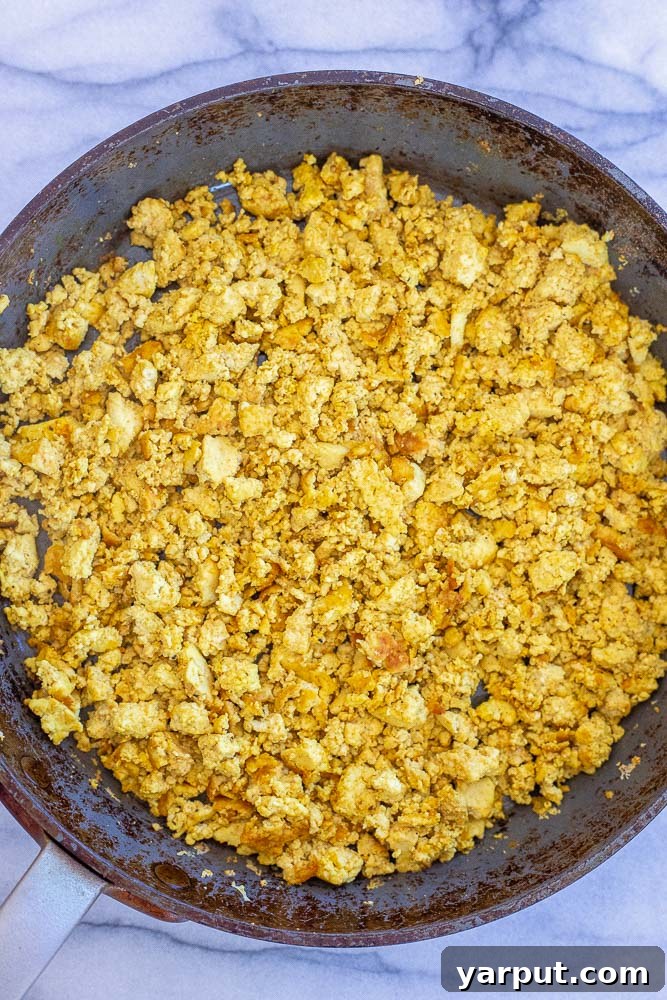 Your New Favorite Tofu Scramble 4 a pan of finished vegan tofu scramble