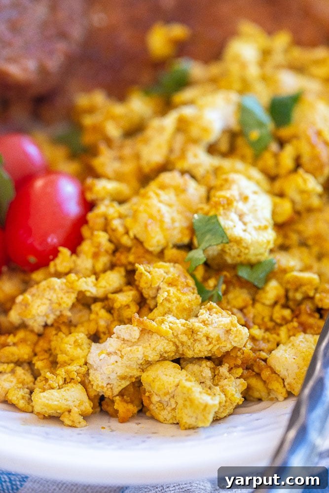 Your New Favorite Tofu Scramble 6 a close up of a bowl of tofu scramble