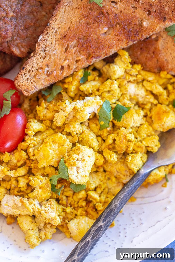 Your New Favorite Tofu Scramble 7 close up of a bowl of tofu breakfast scramble