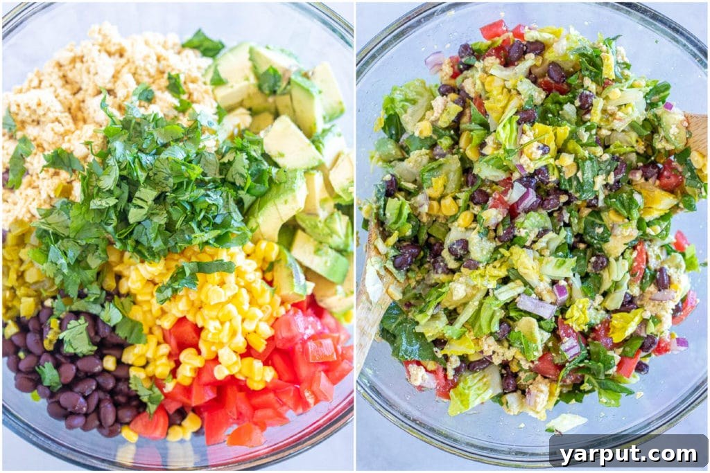 Southwest Salad Pockets 3 Ingredients for Mexican chopped salad pitas laid out in a bowl, ready to be mixed