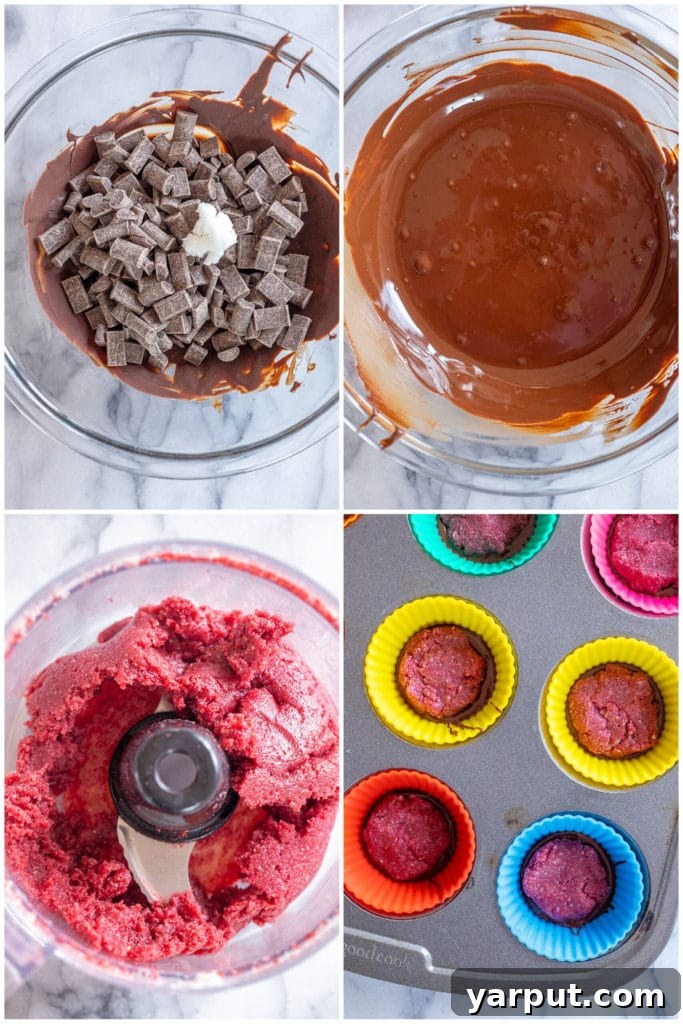 Strawberry Coconut Chocolate Bliss Cups 4 showing how to make strawberry coconut chocolate cups
