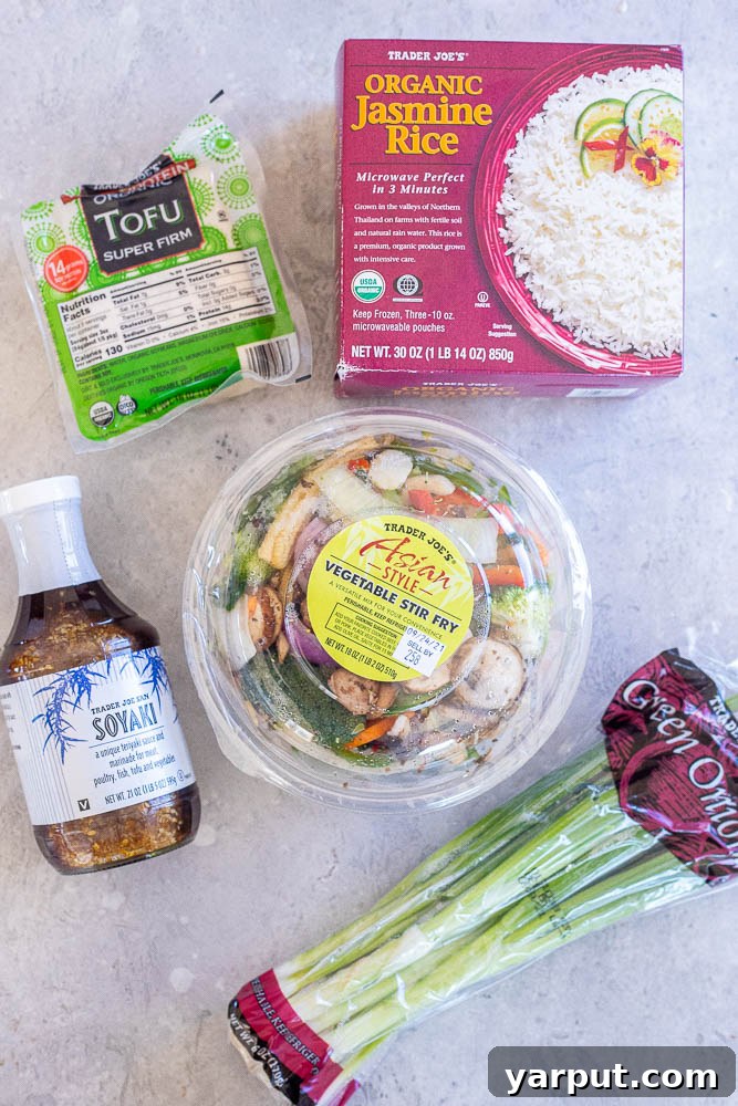 Trader Joe's Five-Ingredient Teriyaki Tofu Stir Fry 3 Close up of cooked tofu and stir fry vegetables