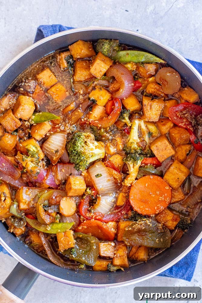 Trader Joe's Five-Ingredient Teriyaki Tofu Stir Fry 5 A bowl of Teriyaki Tofu Stir Fry with green onions