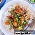 Teriyaki Tofu Stir Fry on a plate