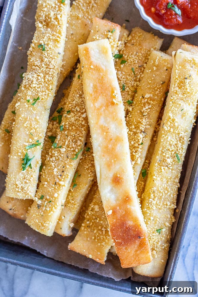 Irresistible Vegan Breadsticks 5 A close-up shot of a single crispy and delicious vegan breadstick, highlighting its texture and seasoning.
