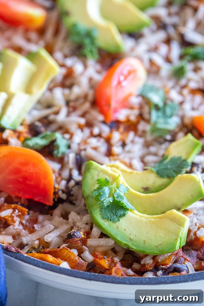Creamy Pumpkin Black Bean Skillet Enchiladas 5 close up of this pumpkin skillet enchilada recipe