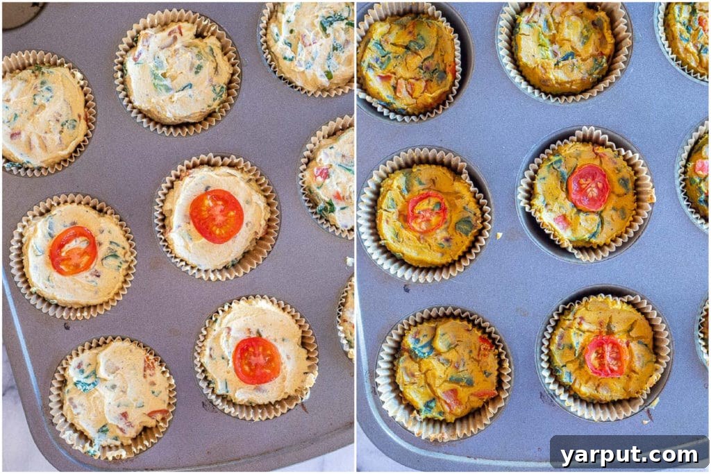 Plant-Based Egg Bites 4 Egg Cups before and after they've been baked