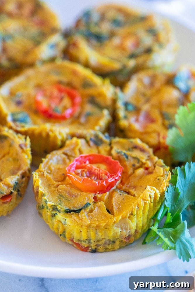 Plant-Based Egg Bites 5 close up of a vegan egg cup on a plate