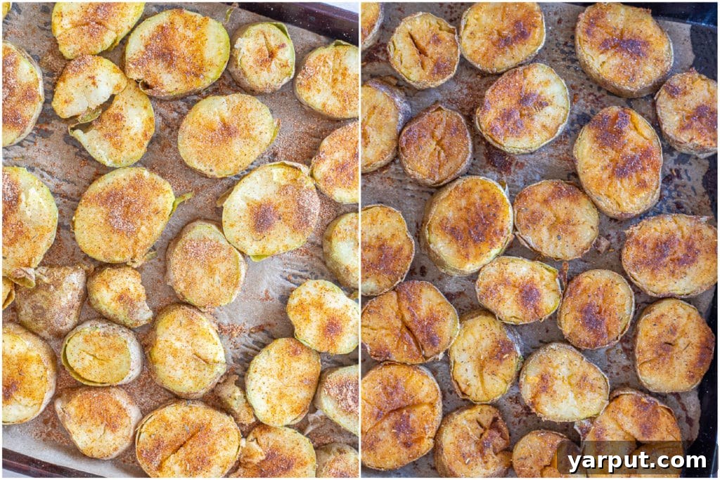Roasted Blackened Potatoes: A Flavorful Side Dish 5 Before and after comparison of roasted blackened potatoes, showing them raw and perfectly cooked.