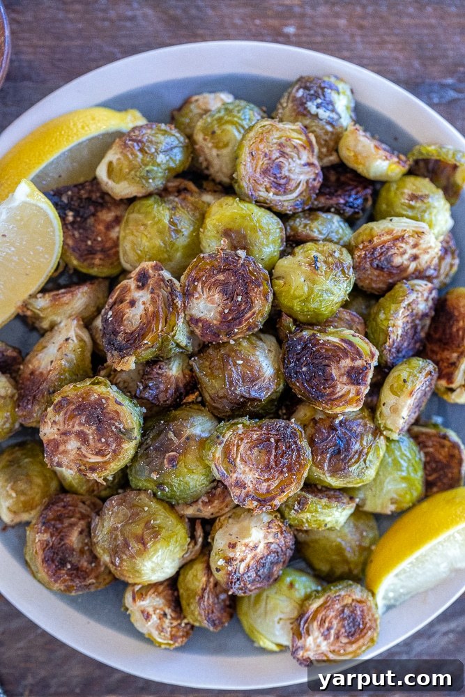 plate of lemon pepper Brussels sprouts