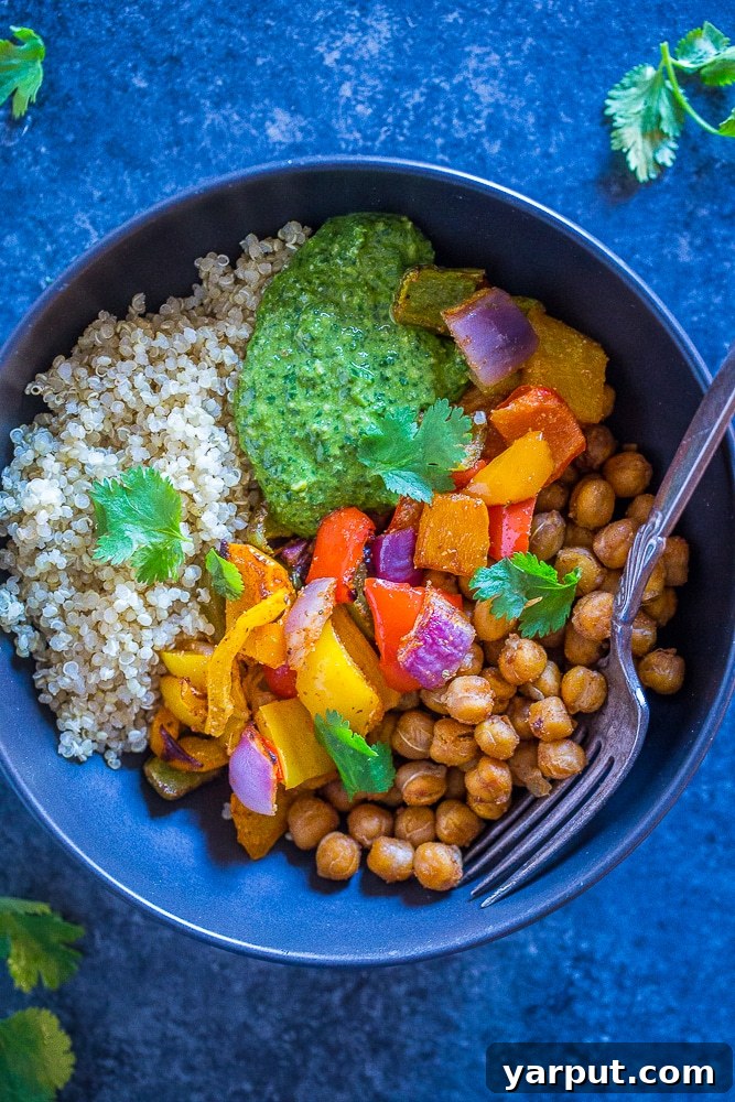 Chickpea Fajita Bowls with Cilantro Lime Pesto, a flavorful and easy meal prep idea with vibrant components.