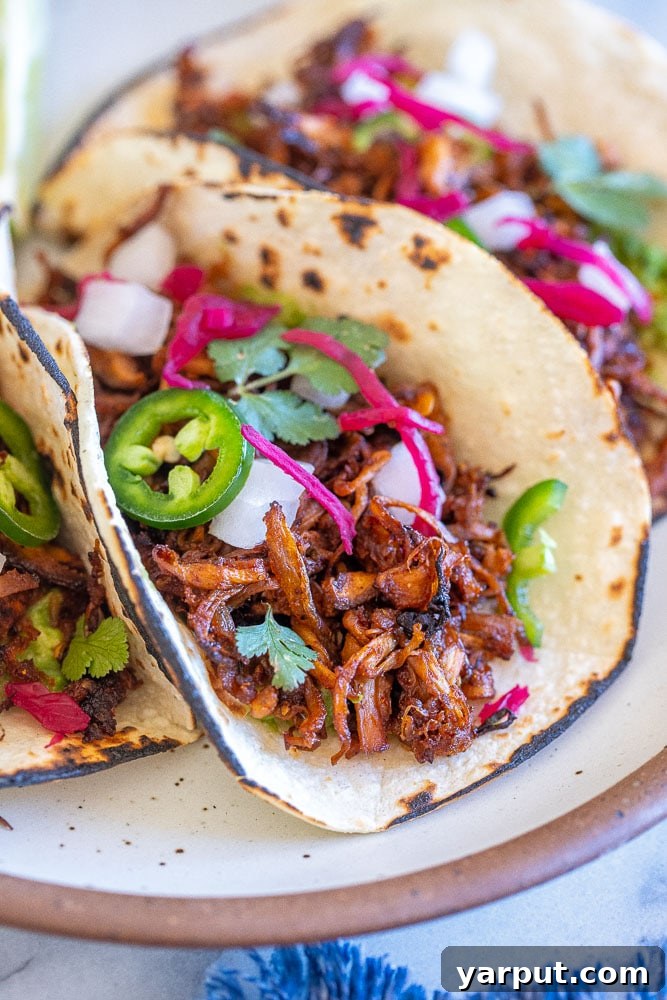 Vegan Carnitas made with mushrooms, offering a plant-based alternative to the traditional Mexican dish, served in tortillas.