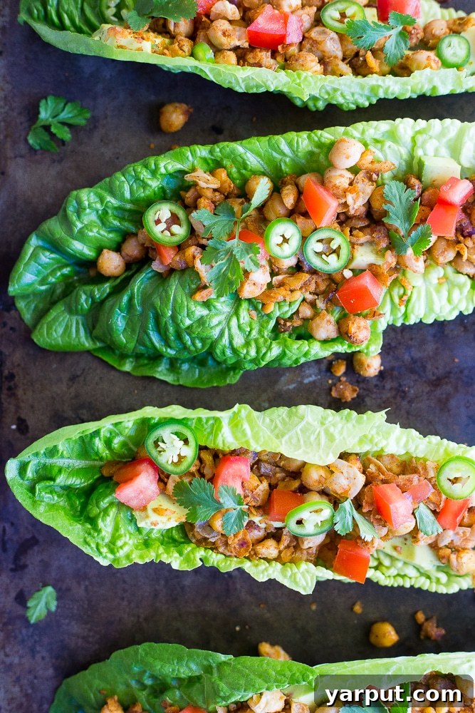 Healthy Taco Chickpea Lettuce Wraps, a light, low-carb, and flavorful meal, bursting with fresh ingredients.