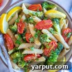 A smaller, overhead shot of a bowl of Lemon Broccoli Pasta for the recipe card thumbnail.