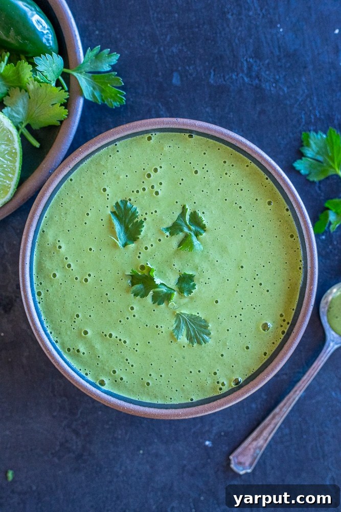 Vibrant Green Tahini Dressing 6 A beautifully composed flatlay photograph of a bowl of green tahini sauce, ready for serving