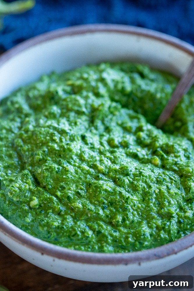 Effortless Vegan Pesto 7 close up of a bowl of vegan pesto