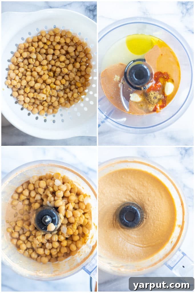 Creamy Peanut Hummus 4 Visual guide demonstrating the simple steps to making the creamiest homemade hummus recipes.