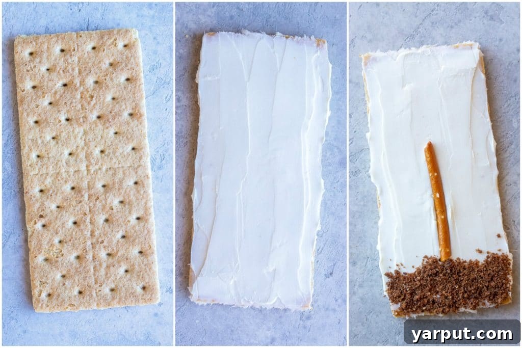 Blooming Graham Gardens 3 A step-by-step visual guide demonstrating how to easily create flower garden graham crackers in three clear stages.