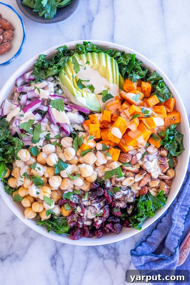 67 Beginner-Friendly Vegan Recipes 63 A vibrant and nutritious chopped kale power salad, loaded with colorful vegetables, a protein source, and a creamy lemon tahini dressing.