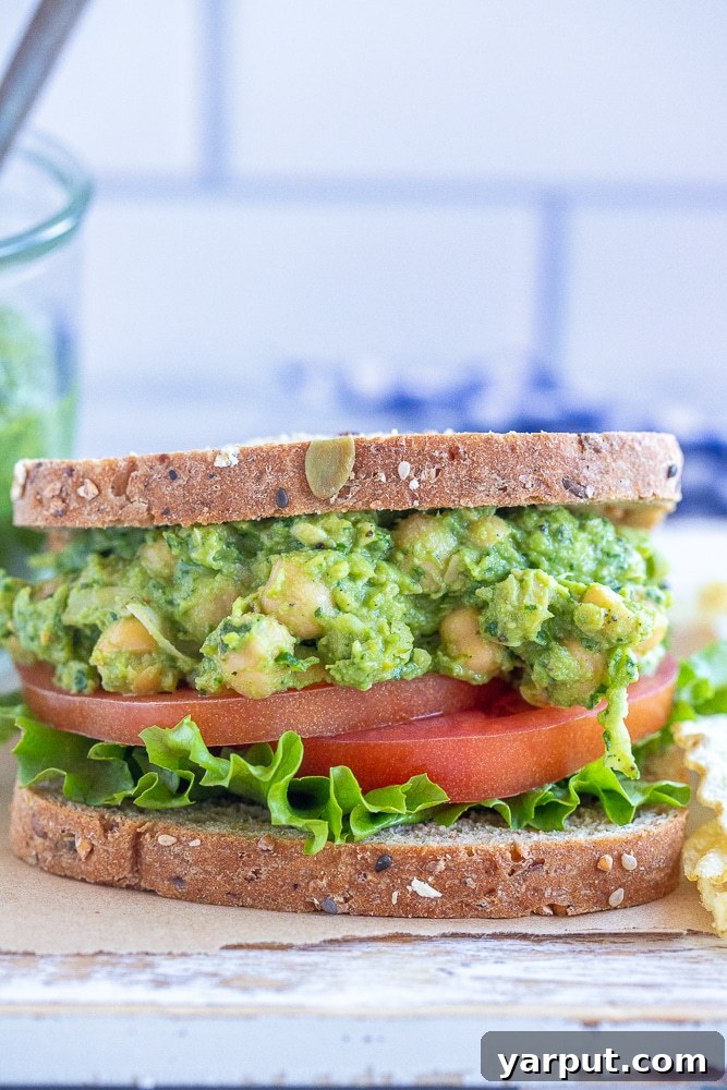 67 Beginner-Friendly Vegan Recipes 17 Delicious and vibrant avocado pesto chickpea sandwiches, filled with a creamy, herby chickpea salad and fresh greens.