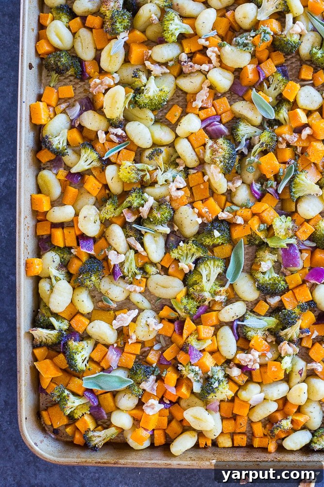 67 Beginner-Friendly Vegan Recipes 34 A colorful sheet pan with roasted gnocchi, tender butternut squash cubes, and crisp broccoli florets, all perfectly caramelized.